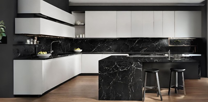 How to install a worktop made of black marble for the kitchen?