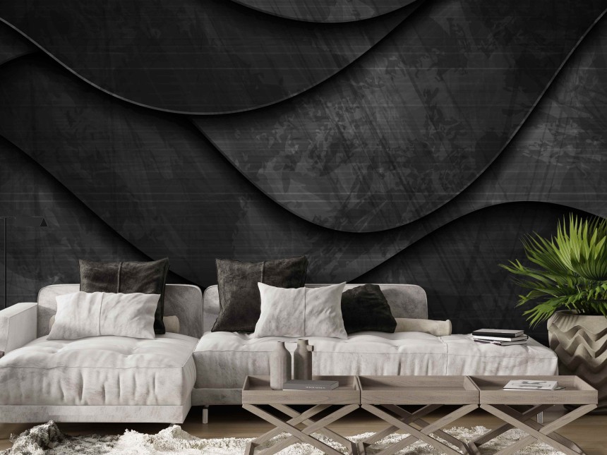 Black Grunge 3D Waves Corporate Wallpaper Mural
