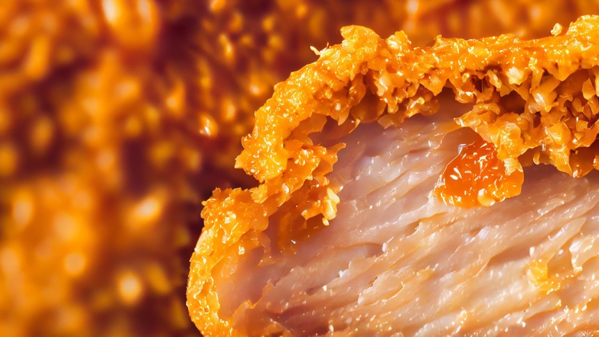 A closeup shot of a perfectly fried chicken