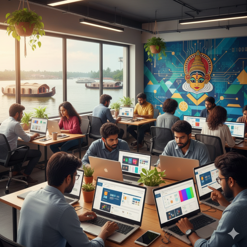 epreneurs collaborating on website design projects, highlighting the rising demand for a web designing company in Kochi