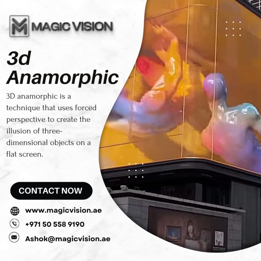 3D anamorphic visual creating a realistic depth illusion on a large LED screen