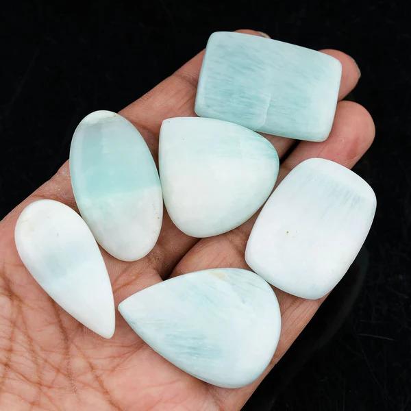Blue Aragonite Cabochon 3 Pcs | Mix Shape 25–35mm | Aragonite Crystal for Jewelry Making | AAA Quality Wholesale Lot