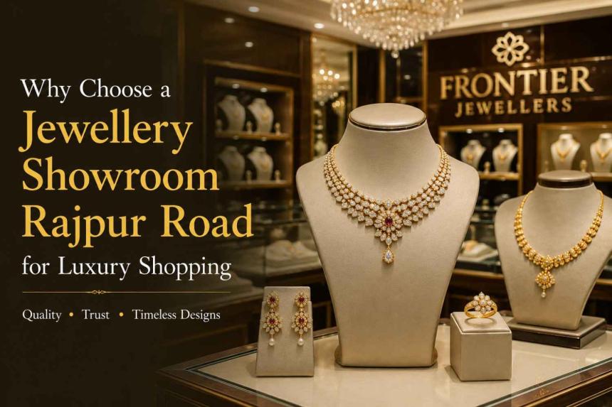Luxury jewellery showroom interior featuring gold and diamond necklace collections at a jewellery showroom Rajpur Road, showcasing elegant displays, premium craftsmanship, and a refined shopping experience.