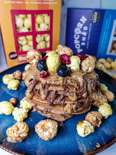 Fluffy Popcorn Protein Pancakes with a Crunchy Finish