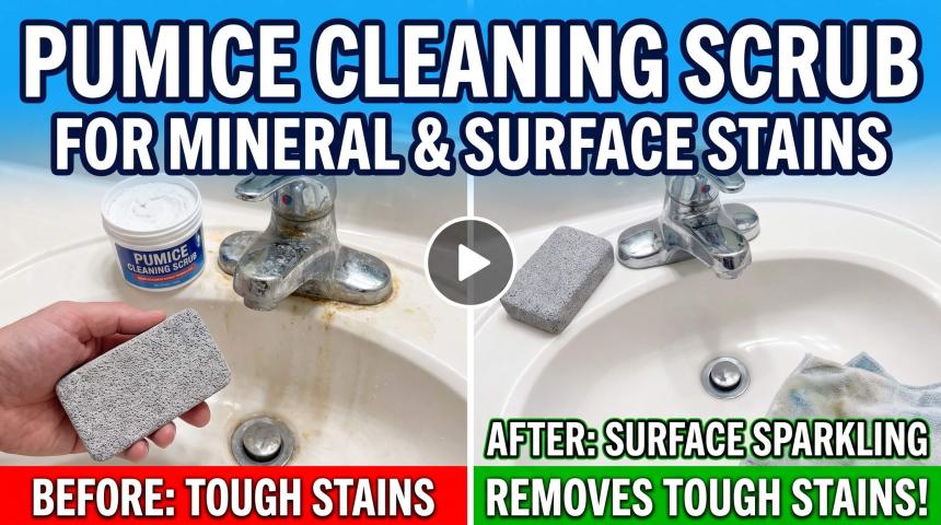 Pumice cleaning scrub for removing stubborn mineral buildup