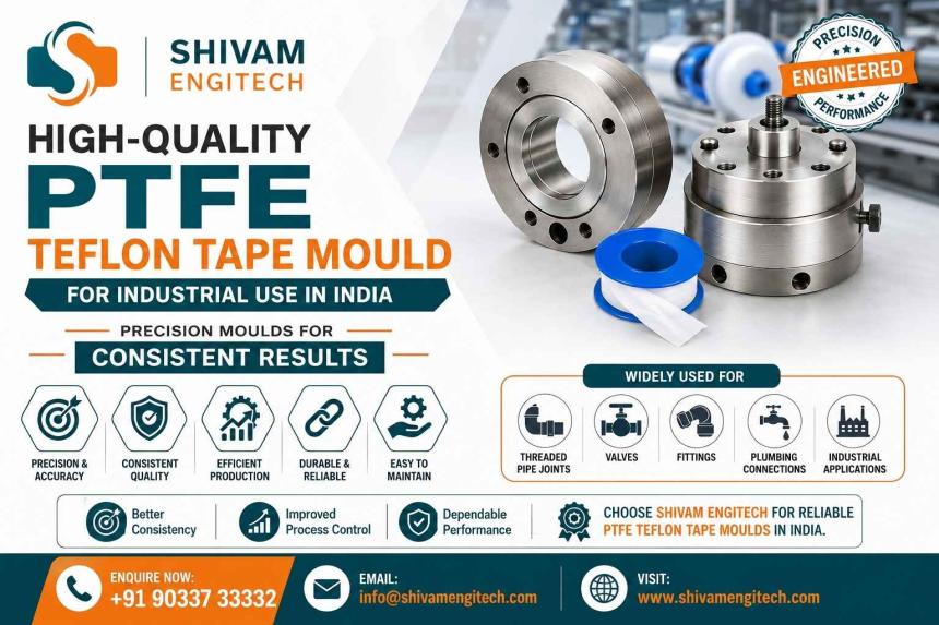 Shivam Engitech manufactures high-quality PTFE Teflon Tape Moulds in India, engineered for precise shaping, dependable output and efficient industrial production at scale.